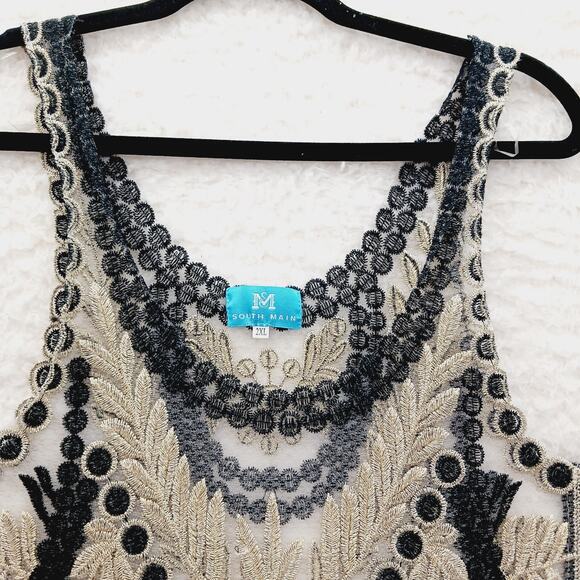 Cami Tank Top Size 2XL Gold Black Metallic Goth Lace Flappercore Fairy Mob Wife - Picture 6 of 12